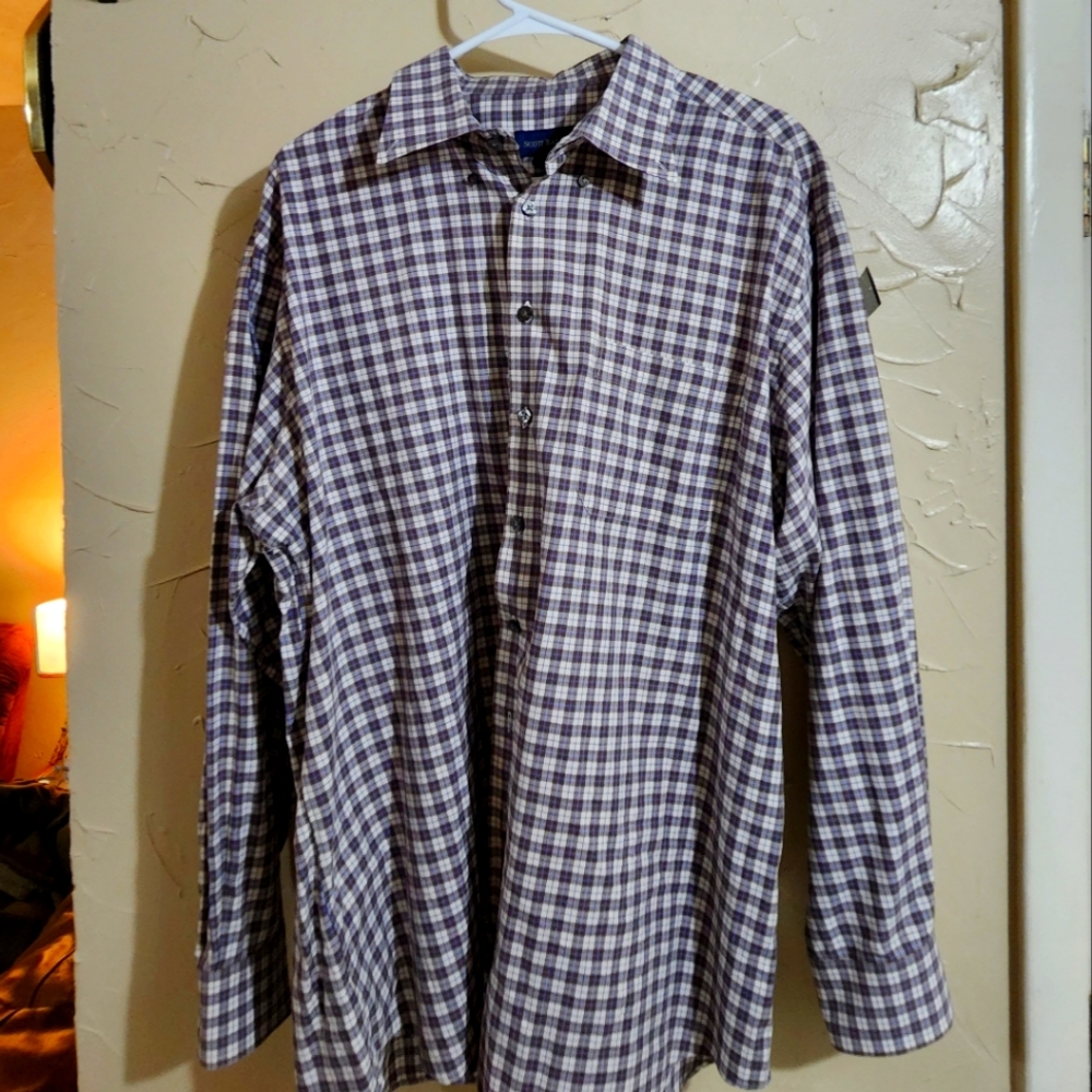 SCOTT BARBER DRESS SHIRT BUTTON DOWN PLAID SIZE XL